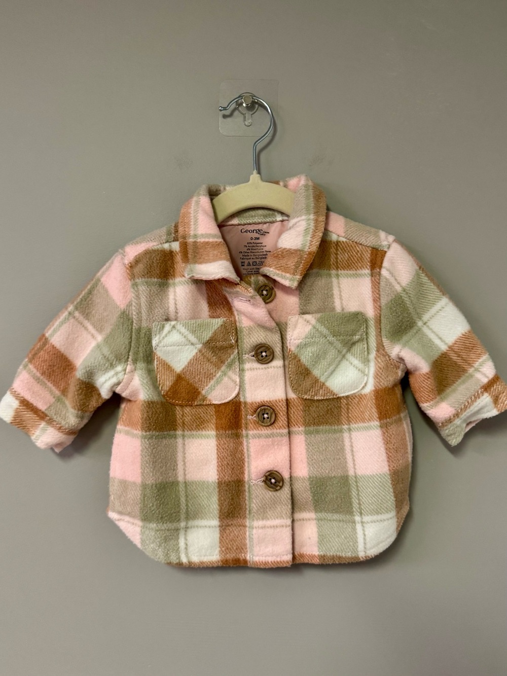 George Pink, Tan & Olive Plaid Fleece Button-Up Jacket